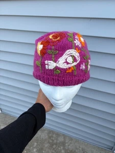 Sombrero de piel de tortuga púrpura adulto lana frijol floral bordado talla única - Imagen 1 de 7
