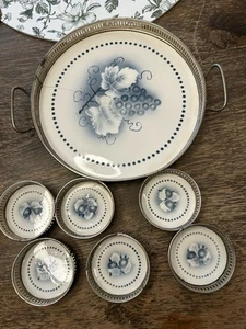 Theodor Paetsch Spritzdecor Silver Rim Porcelain Coaster, Tray Germany  Antique - Picture 1 of 13