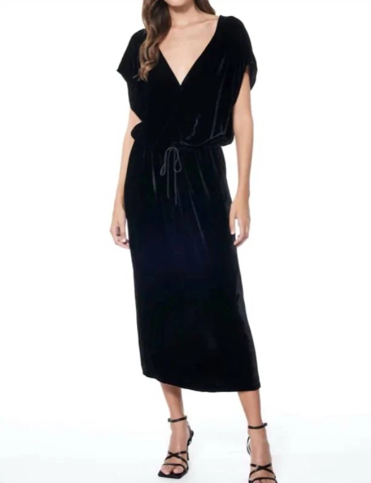 Young Fabulous & Broke Kellyn Midi Dress Small S Black Velvet Cap Sleeve Womens - Image 1 of 4
