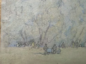Nelson Dawson 1859~1941 Arts & Crafts Artist Pastel Landscape with figures 1934 - Picture 1 of 8