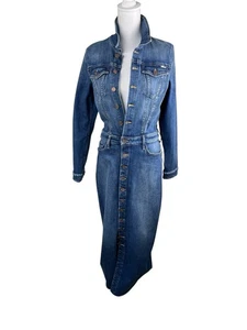 NWT MOTHER The Cover Up denim long dress long sleeves sz L Raw Hem Just One Sip - Picture 1 of 14