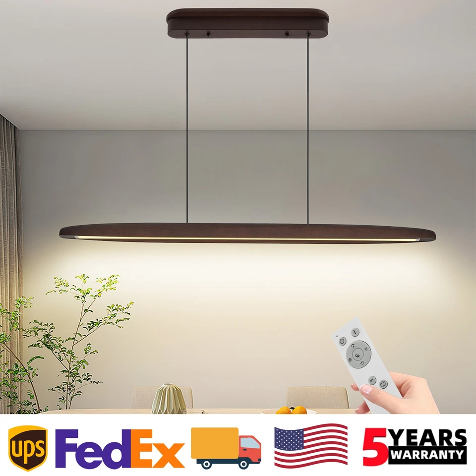 39英寸木质长方形吊坠灯胡桃木天花板LED吊灯复古灯具 — 第 1/4 张图片