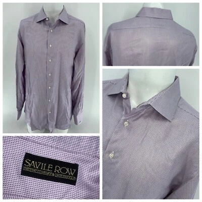 Savile Row Dress Shirt 16.5/35 Men Purple Check 100% Cotton YGI T4-36 - Image 1 of 4