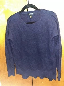 AQUA Womens 100% Cashmere Dark Blue Crew Neck Sweater Size Small Dramatic Hems - Picture 1 of 7