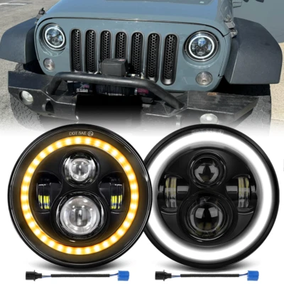 2X 7inch Black LED Headlights Hi Lo Beam DRL for Jeep Wrangler CJ JK LJ 1997-17 - Image 1 of 4