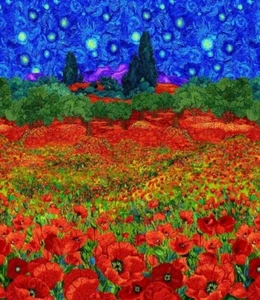 "Poppy Dreams" Poppy Field Panel, Poppies Fabric Panel!100% Cott•24"x45"•Fast Sh - Picture 1 of 6