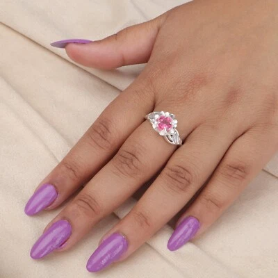 Natural Pink Tourmaline Gemstone 925 Sterling Silver Jewelry Women Ring For Gift - Image 1 of 4