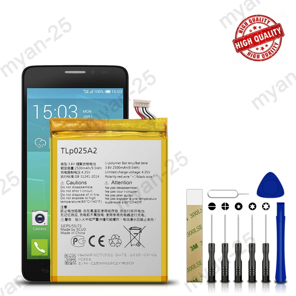 Nova Bateria TLp025A2 Para Ferramentas T-Mobile Alcatel OneTouch Fierce XL 5055W 2500mAh - Imagem 1 de 4