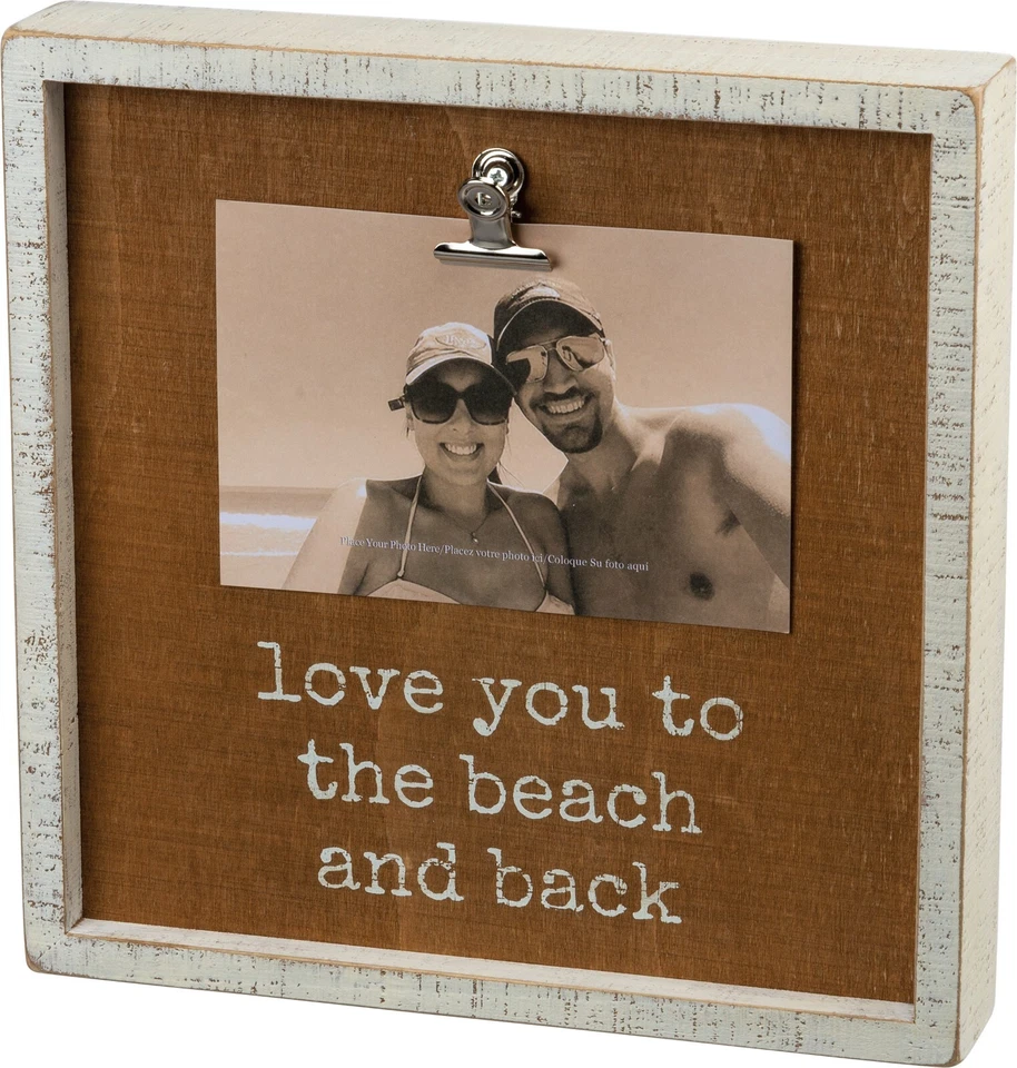 Wooden Box Sign With Photo Holder | Love You To Beach & Back | Primitives Kathy - Image 1 of 1