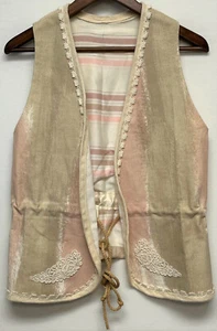 Women's Vest ~ Crocheted Design & Trim Tie-Front Detail - Picture 1 of 9