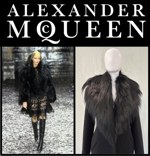 Alexander McQueen F W 2000 ""Eshu"" Cappotto da sera con collare in pelliccia di capra US6 IT42