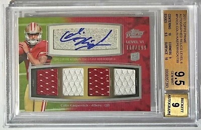 2011 Topps Prime Level VI 4 Relic Colin Kaepernick Auto RC/199 BGS 9.5 w/9 Auto - Image 1 of 2