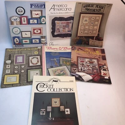 VINTAGE Cross Stitch Books -Mixed Lot of 7 Folk Art Houses Geese Chickens Months - Image 1 of 4