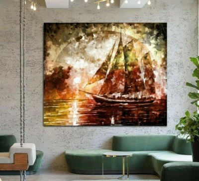 XXL LEINWAND BILD BIS 125x100x5 SEGELBOOT SONNENAUFGANG ABSTRAKT MODERN GEMÄLDE - Bild 1 von 2
