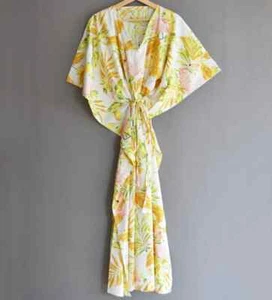 Indisches 100 % Baumwolle langes Kaftan Kleid weiße Farbe Kimono Nachtwäsche Kaftan Maxi - Bild 1 von 5