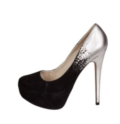 Escarpins Aldo véritable nubuck noir cuir argent T.37 NEUVES DS L/BTE - Photo 1/4