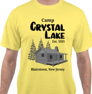 VIERNES 13 Crystal Lake Campamento Consejero Camiseta Disfraz de Halloween Blanco Amarillo - Imagen 1 de 6
