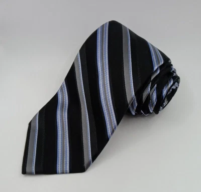 DKNY 100% 真丝男式条纹领带蓝色黑色绿色领带 — 第 1/4 张图片