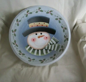 Weihnachten Holzschale Schneemann dekorativ handbemalt 12" rustikal - Bild 1 von 5