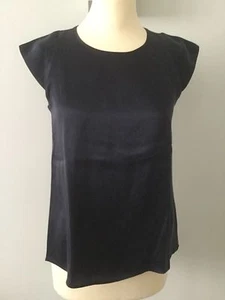 BNWT MASKIT DARK BLUE 100% SILK ROUND NECK CAP SLEEVE TOP SIZE S - Picture 1 of 6