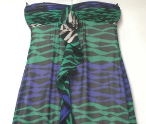 DESIGNER BCBG MAXAZRIA MAXIKLEID 100 % SEIDE RÜSCHEN HOHER NIEDRIGER SAUM UK 8 EINMAL GETRAGEN - Bild 1 von 4