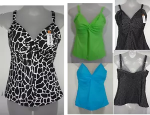 NWT Women's Miraclesuit Knot Front Vneck r Tankini Swim Top 5 Colors Size 8-20W - Picture 1 of 14