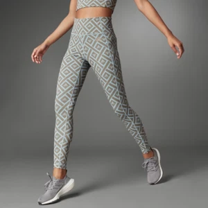 adidas Womens Hyperglam Training Graphic Leggings - Blue/Brown / 2XL - Picture 1 of 4