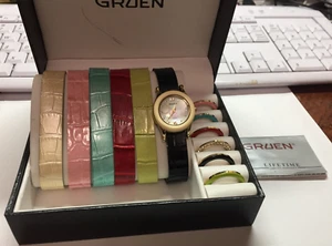 VINTAGE LADIES GRUEN WATCH INTERCHANGEABLE BANDS QUARTZ NEW OLD STOCK - Picture 1 of 8