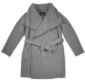 NANETTE LEPORE Womens L Gray Wool Blend Belted Shawl Collar Wrap Coat - Picture 1 of 9