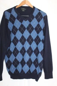 Suéter Marshall Fields Para Hombre L Alto Azul Marino Argyle 100 % Cachemira - Imagen 1 de 4