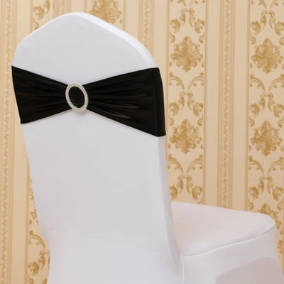 Wedding Party Decor Shiny Foil Chair Cover Sash Spandex Stretch Band Bow Buckle - Image 1 of 4