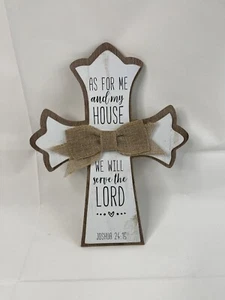 White Tan Rustic Cross As For Me And My House We Will Serve The Lord- 12” Jesus - Picture 1 of 1