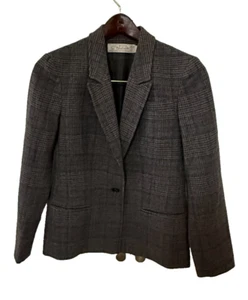 Blazer clásico a cuadros apagado gris carbón 100 % lana Young Pendleton de colección para mujer 6P - Imagen 1 de 14