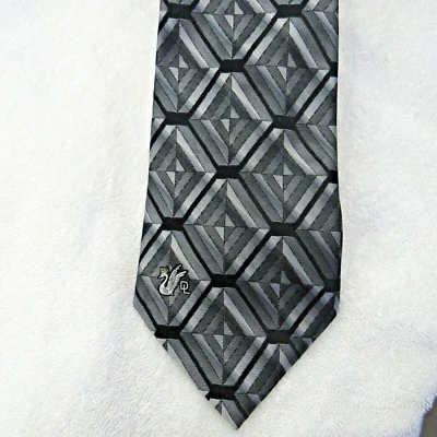 Don Loper Beverly Hills Tie 100% Silk Striped Necktie Black Gray MCM Diamond - Image 1 of 4