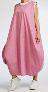 PLUS SIZE PINK/WHITE COTTON STRIPED PATTERN 2 POCKETS BALLOON DRESS Size 20-24 - Picture 1 of 5