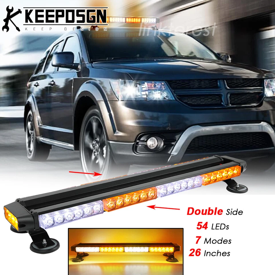 For Dodge Journey 26'' LED Rooftop Warning Emergency Strobe Lights White Amber - Imagem 1 de 4