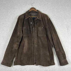 Guess Men's M Shacket Brown 100% Leather Suede VTG Quiet Luxury Barn 90's - Picture 1 of 23