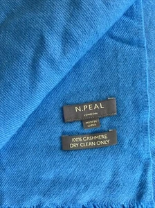 N Peal LONDON LARGE 100% Cashmere Scarf PASHMINA CASHMERE SHAWL BLUE 82"X36" - Picture 1 of 8