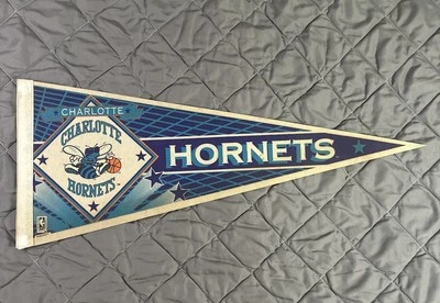 VINTAGE Charlotte Hornets Pennant Felt Flag Purple Teal NBA Basketball Wincraft - Image 1 of 4