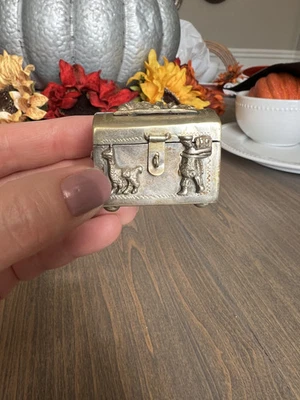 Miniatura Plata de Ley 925 Vintage Alpaca y Gente Baúl Baratija Caja ¿Antigua? Foto 1 de 4