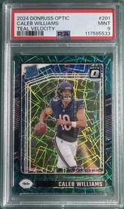 Estuche Panini Optic Caleb Williams 2024 verde azulado clasificación velocidad novato SSP Hit PSA 9 - Imagen 1 de 2