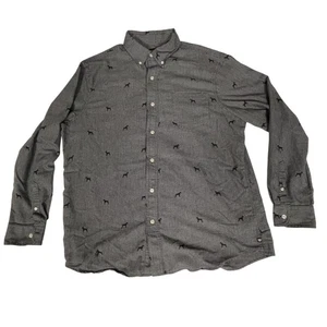 Chaps Shirt Mens Large Gray Black Houndstooth Dog Print Button Down Stretch - Picture 1 of 14
