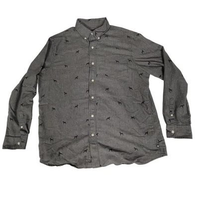 Chaps Shirt Mens Large Gray Black Houndstooth Dog Print Button Down Stretch - Image 1 of 4