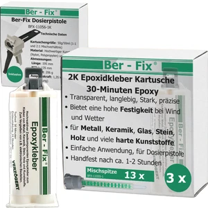 Ber-Fix 2k Kleber - Epoxidharz Kleber 30 Min + pistole +6 Spitzen holz metall gf - Bild 1 von 18