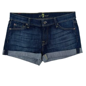 7 For All Mankind Cuffed Jean Shorts Womens 28 Dark Wash Blue Denim EUC - Picture 1 of 6