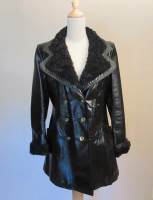 Винтажный 1960-х годов моды черная овчина двубортный пальто изогнутый Visti Дании - Изображение 1 из 4