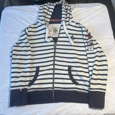 Mujer Tommy Hilfiger Azul Marino Rayas Capucha Cremallera Talla XL Foto 1 de 4