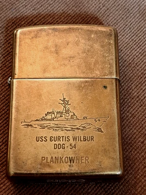 1993 ZIPPO MILITARY LIGHTER USS CURTIS WILBUR DDG-54 BRASS PLANKOWNER A - Image 1 of 4