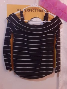 Charlotte Russe M schwarz weiß gestreift gerippt schulterfrei Strick Y2K sexy Top - Bild 1 von 3