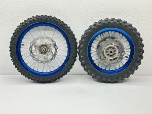 2018 Yamaha YZ65 Wheel Set Front Rear 14/12 Blue Rims Sprocket Hub OEM Dirt Bike - Picture 1 of 19
